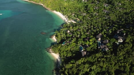 Aerial-Flyover-Beautiful-Palm-Tree-Fringed-Coastline-Of-Koh-Samui