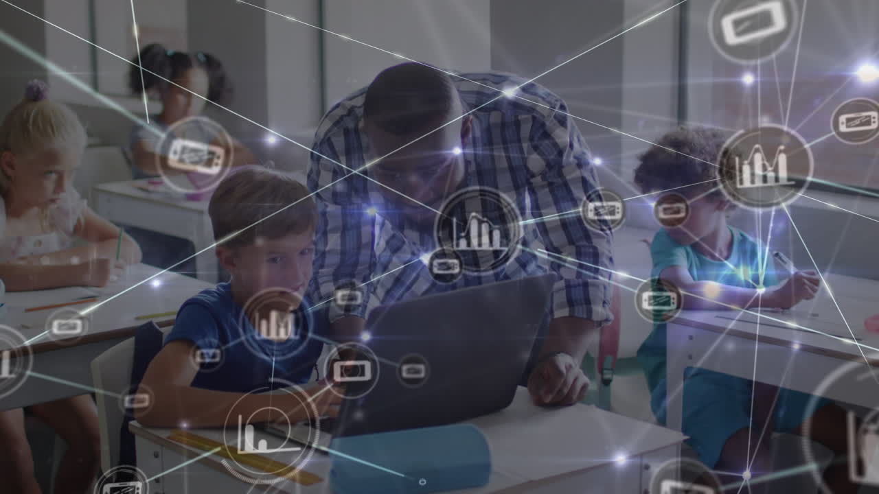 animación de la red de conexiones entre diversos escolares en el aula