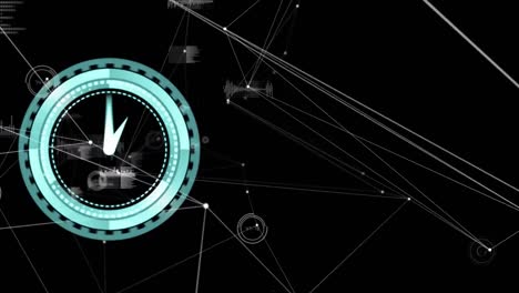 animación de un reloj que se mueve rápido y procesamiento de datos en pantalla digital