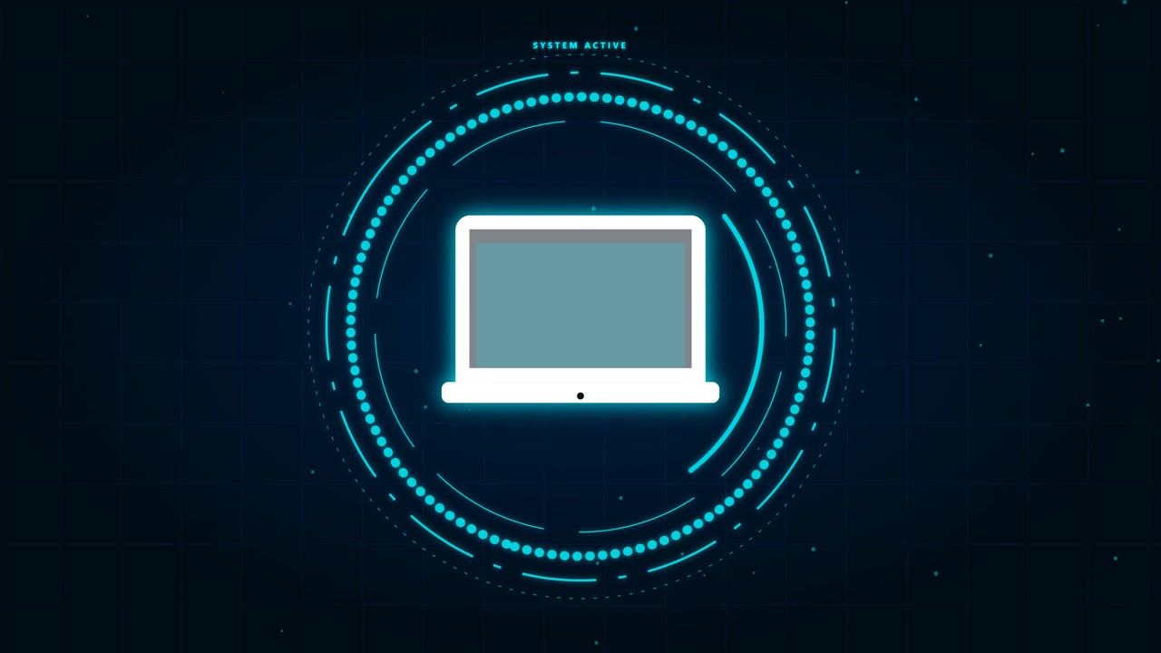 Digital Laptop Icon with Futuristic HUD Interface Animation