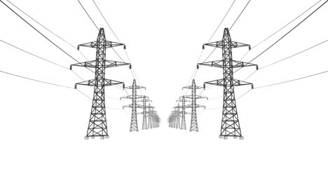 electrical power lines and pylons on white background