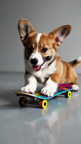 corgi puppy on a skateboard