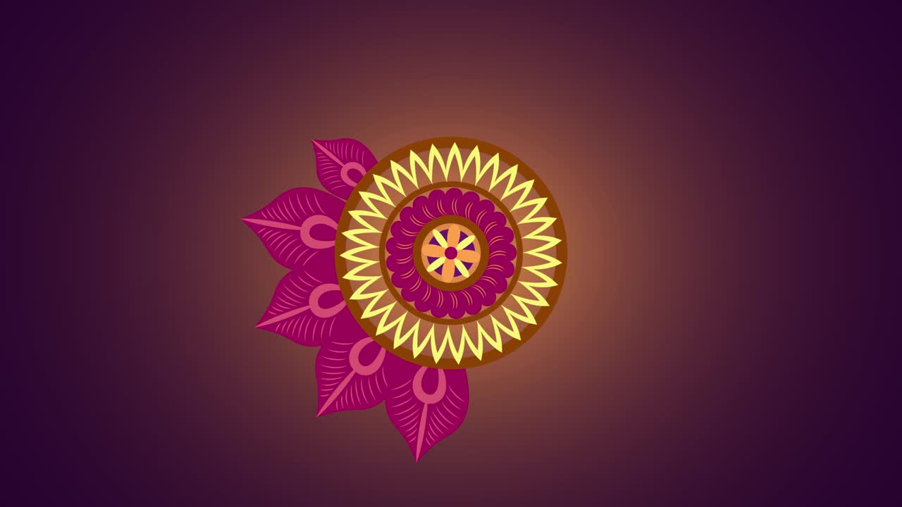 mandala de color púrpura con viñas artísticas en crecimiento y animación de fondo giratoria