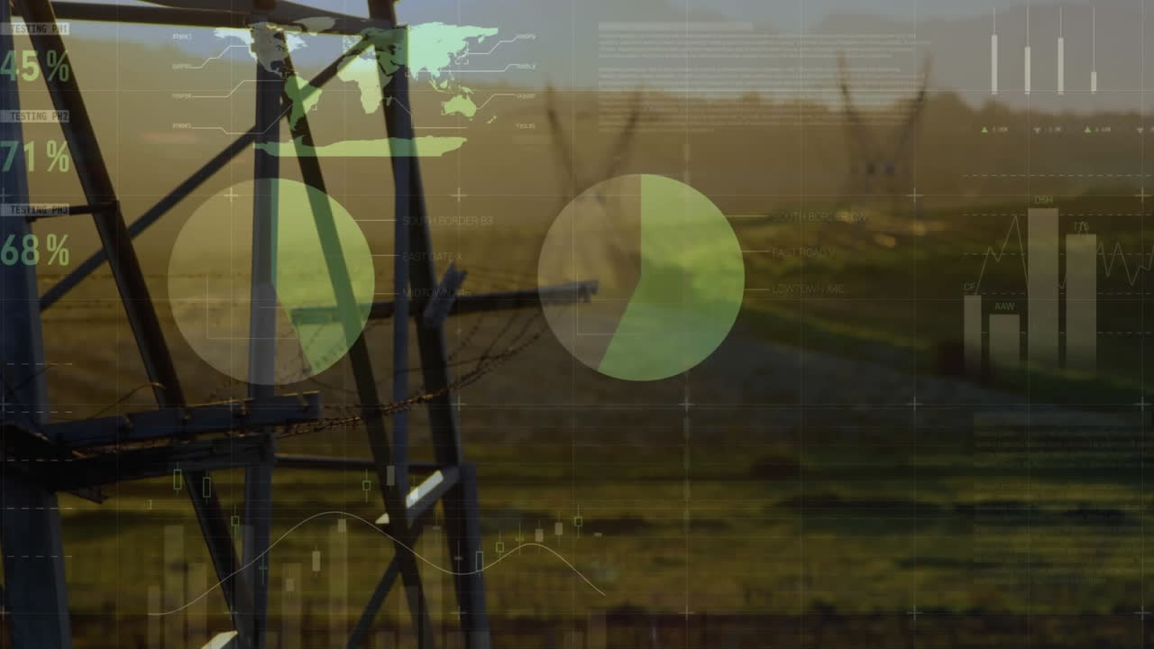 animación del procesamiento de datos y el escaneo sobre líneas eléctricas