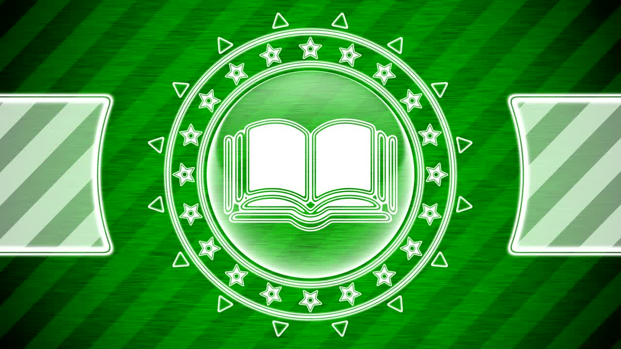 icono del libro en forma de círculo y fondo a rayas verdes. ilustración.