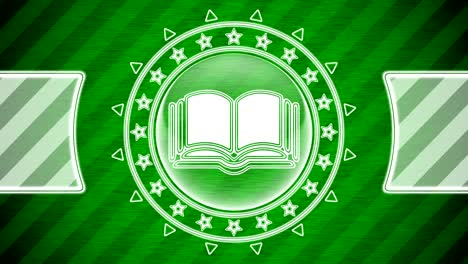 book icon in circle shape and green striped background. illustration.