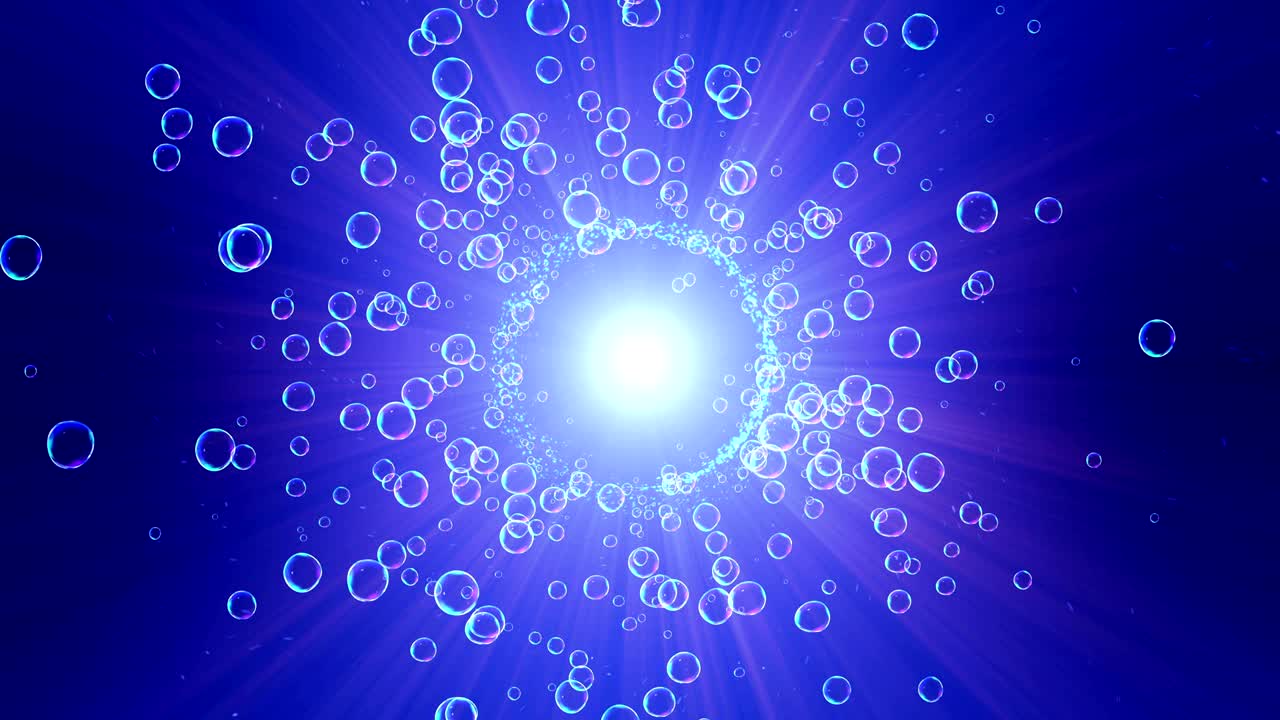burbujas de arco iris en un fondo azul