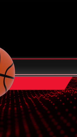 animación de baloncesto en movimiento con banderas negras y rojas en un fondo rojo oscuro ondulado