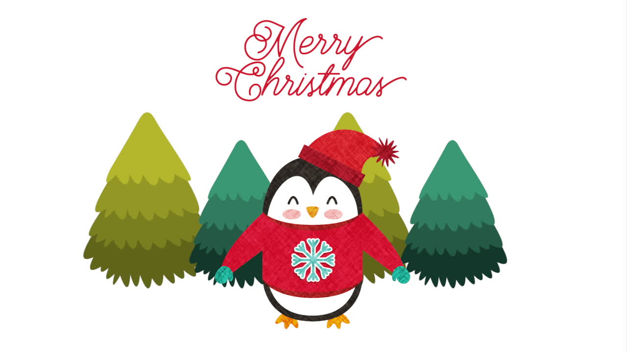 feliz tarjeta de navidad con un pingüino lindo