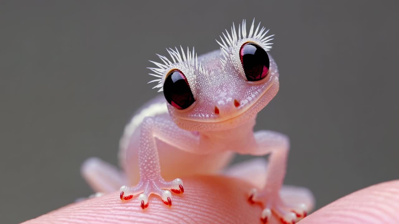 손가락에 귀여운 아기 게코