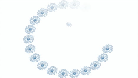 retro blue flowers in circle on white gradient