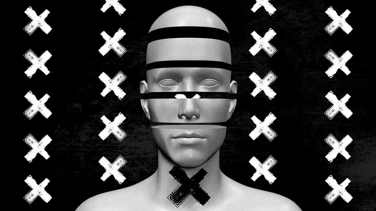 minimal gráfico colorido diseño psicodélico con formas grunge. cuerpo humano arte conceptual abstracto. personaje 3d realista hombre o mujer en estilo moderno de stop motion creativo. animación de moda brillante.