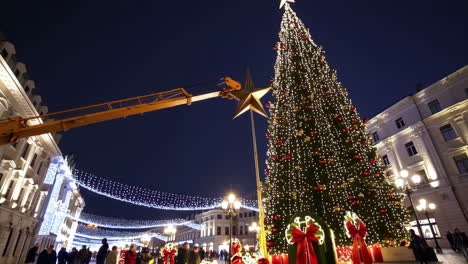Christmas Tree Installation in City Square at Night