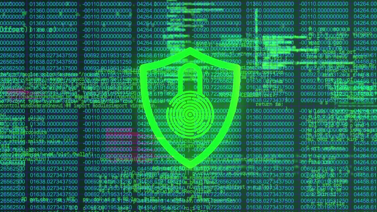 animazione dell'elaborazione dei dati e del lucchetto su sfondo nero