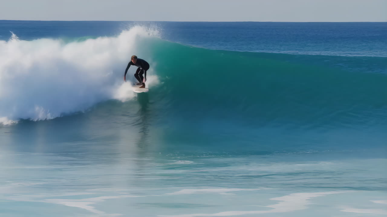 Surfers Riding Powerful Barrel Waves