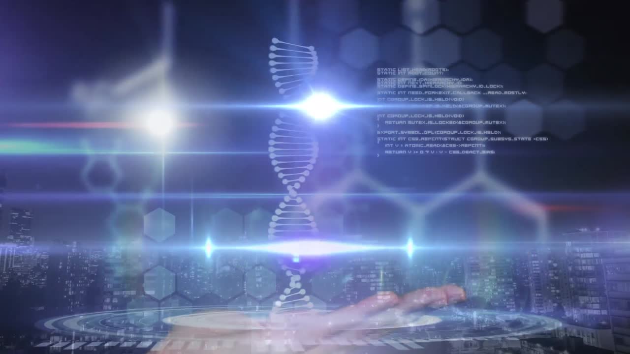 dna 가닥 스피닝과 의료 데이터 처리의 애니메이션