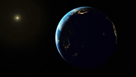 Erde-Im-Weltraum-Mit-Sonne-Und-Sternen-Im-Hintergrund