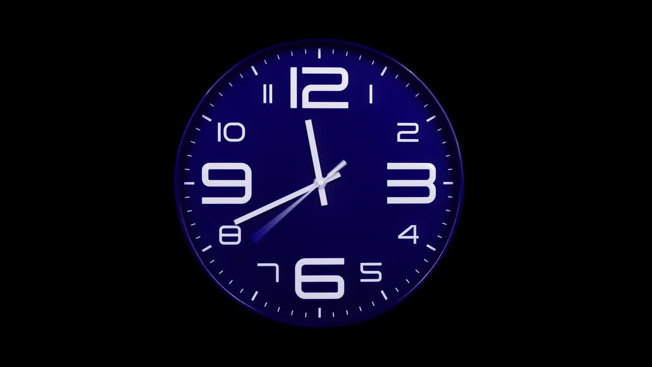 el reloj azul moderno se mueve rápido hacia adelante.