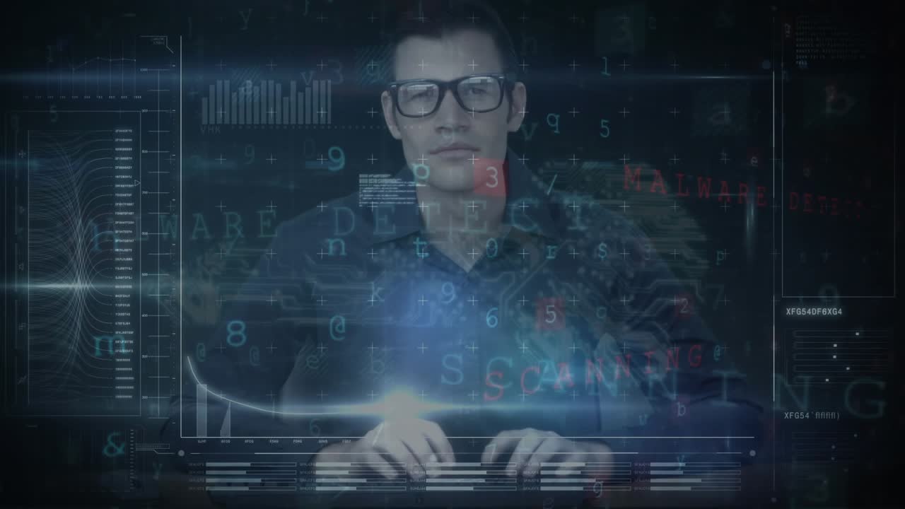 Animasjon av finansiell databehandling over forretningsmann