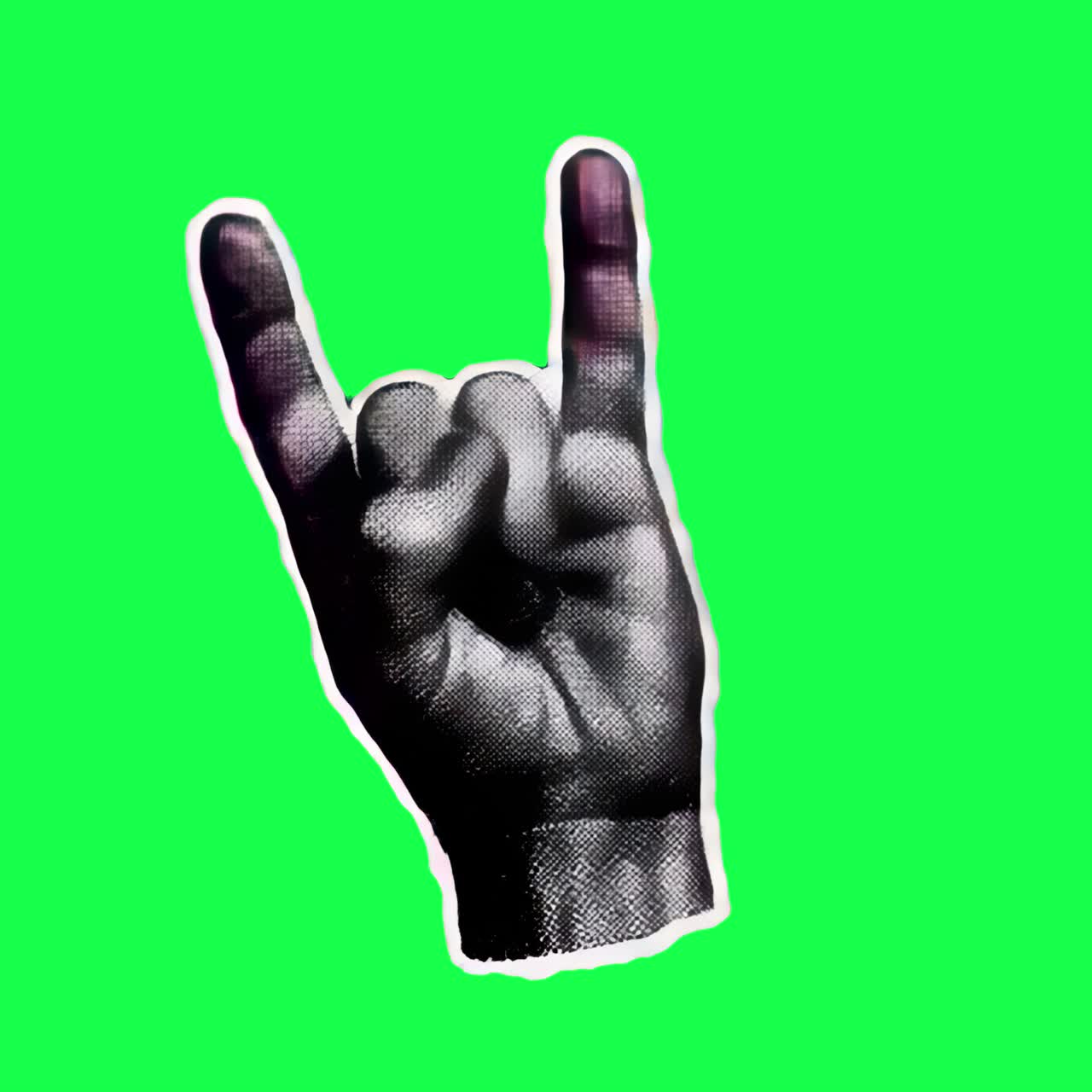 Hand gesture rock symbol animation, transparent 4K video, green screen