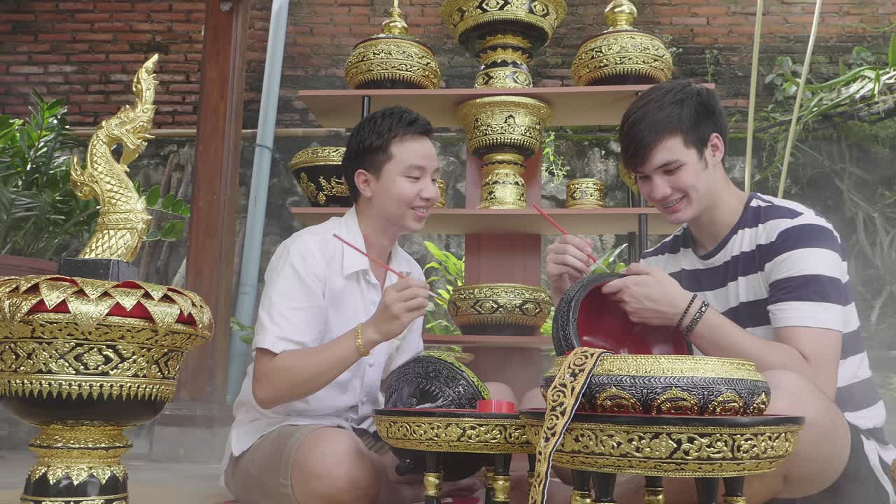 Thai Artisans Painting Decorative Bowls
