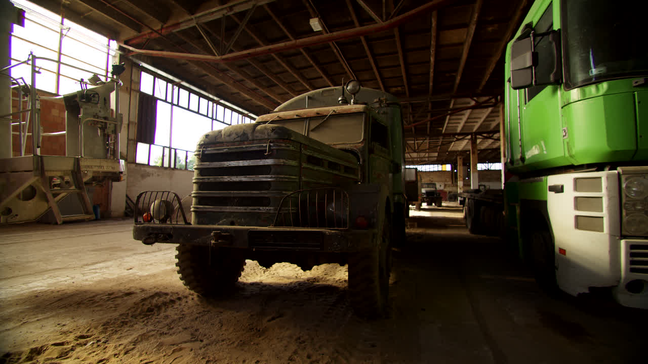 Old Abandoned Truck in a Dusty Industrial Warehouse