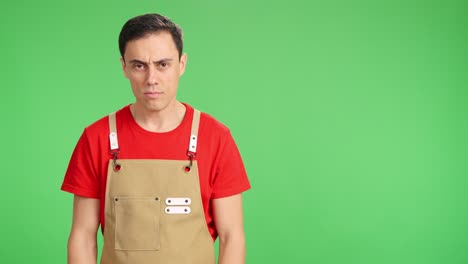 Self-employed person smiling at camera on green screen background