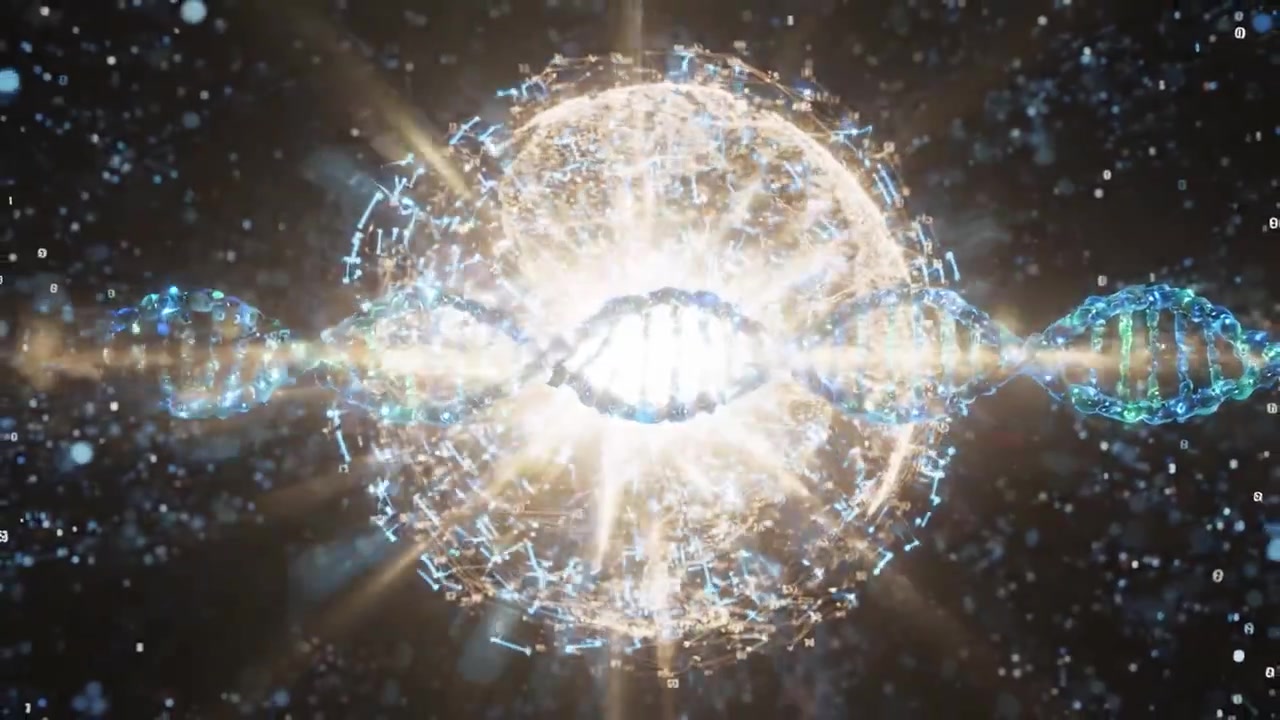L'interconnessione tra DNA e sistemi planetari: una visualizzazione mozzafiato delle strutture genetiche e della rete globale della Terra in un universo digitale.