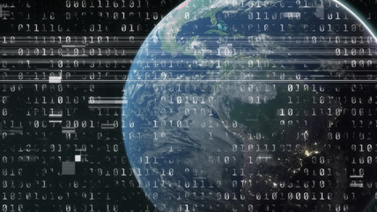 Animation of binary coding over planet earth
