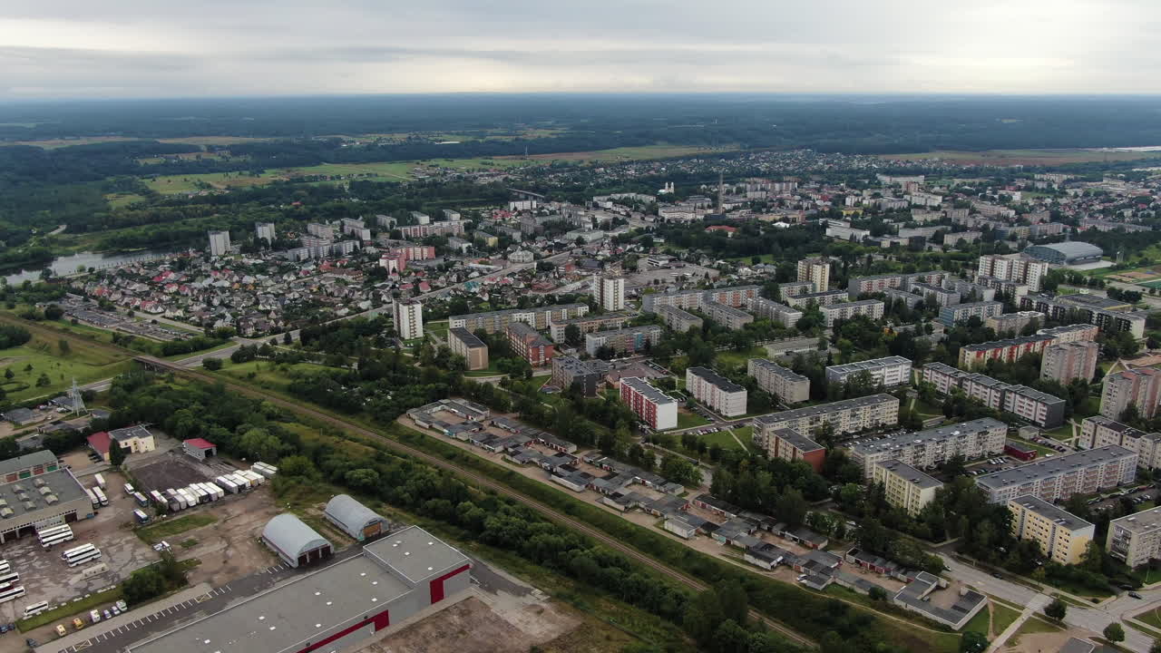 Industrial side with apartment building view of Jonava city, aerial view