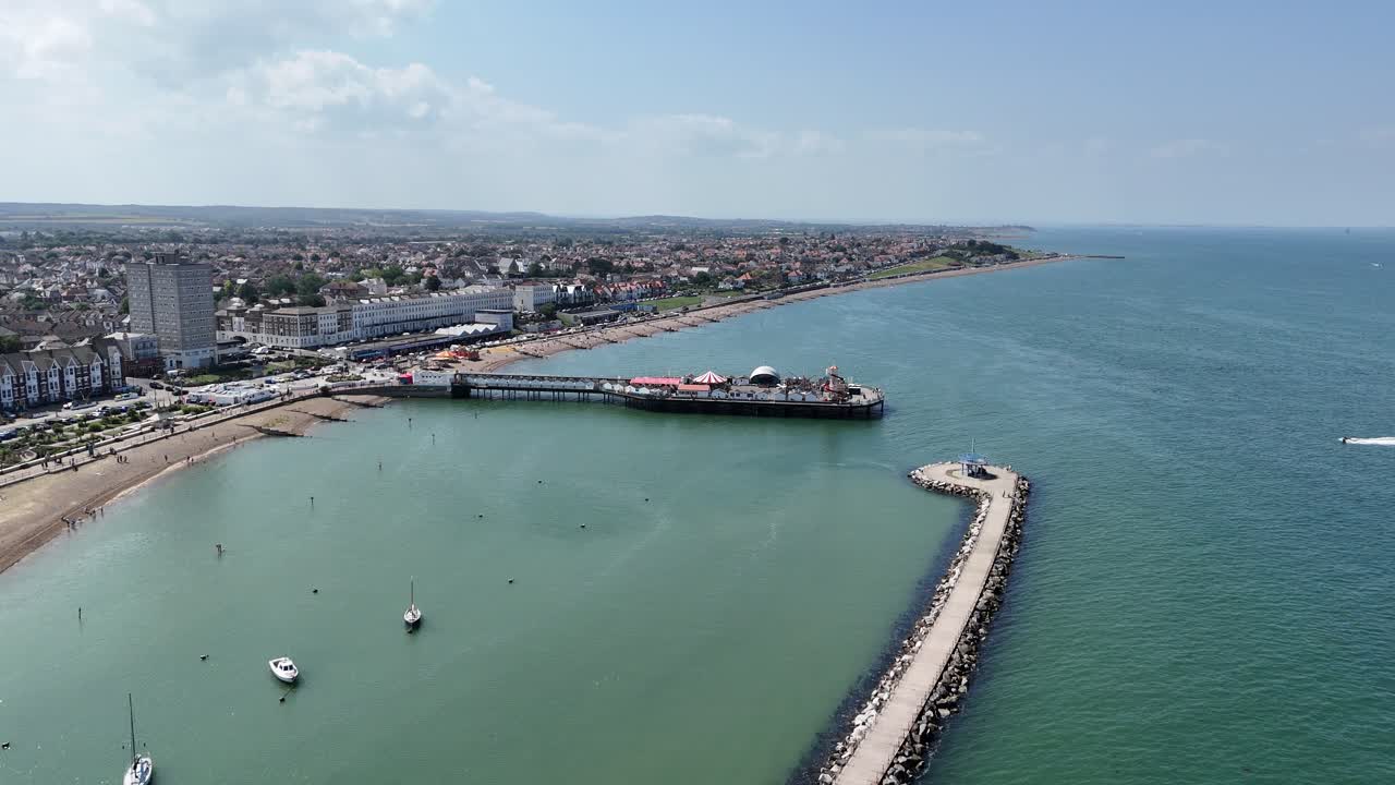 Herne Bay seaside town Kent UK Panning drone aerial
