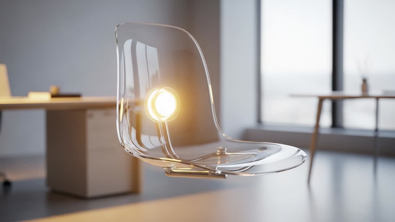 An Innovative Transparent Chair with Illuminated Design Showcasing Modern Aesthetics in a Contemporary Office Space, Perfect for Stylish Work Environments