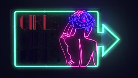 Realistic-3D-render-of-a-vivid-and-vibrant-animated-flashing-neon-sign-for-an-adult-club-depicting-the-words-Girls-Girls-Girls,-with-a-black-background