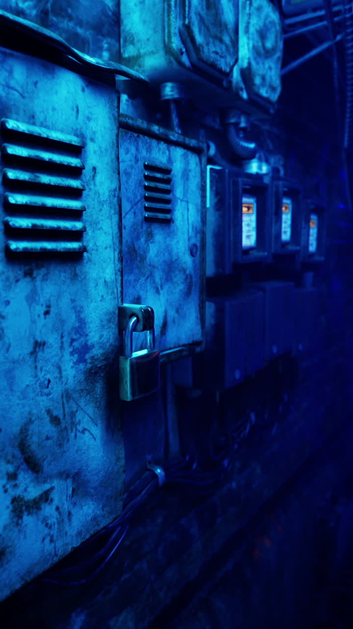 오래된 파란색 전기 패널의 클로즈업