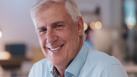 face, smile and a senior business man sitting