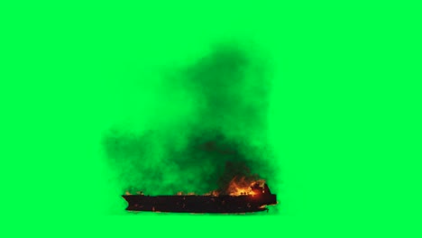 burning ship on green screen