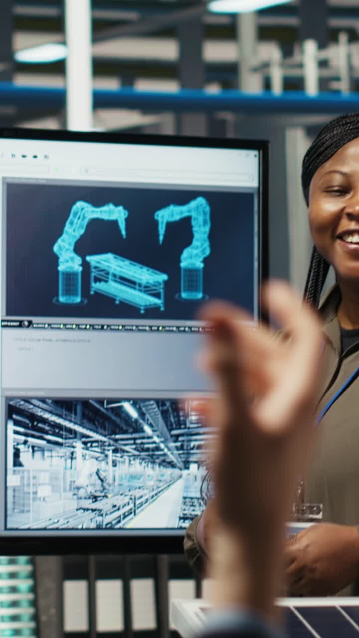 Vertical video Investors shaking hands, meeting to talk about factory automation strategies