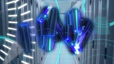 animación de bloques azules brillantes en 3d con procesamiento de datos a través de servidores informáticos