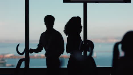 silhouette business woman using smartphone walking through office texting sending messages successful female executive checking emails on mobile phone arriving at workplace
