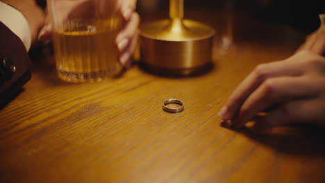 conversation over drinks at a table