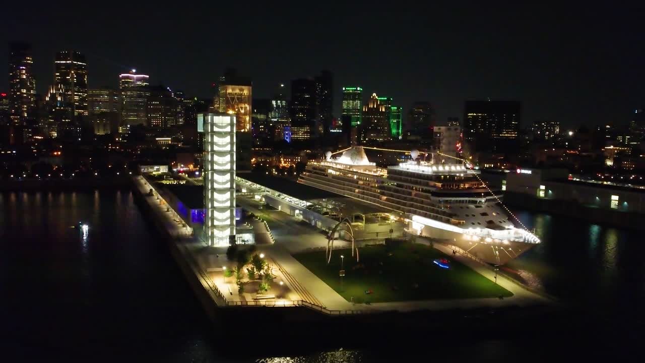 Seven Seas Grandeur luxury ferry docked overnight in Montreal, Canada