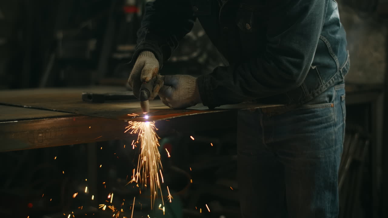 Metal Worker Welding Metal Plate