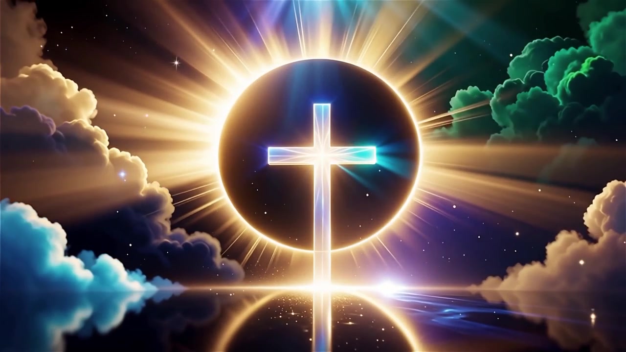 Croce Cristiana Luce Celestiale Sfondo per il Culto.