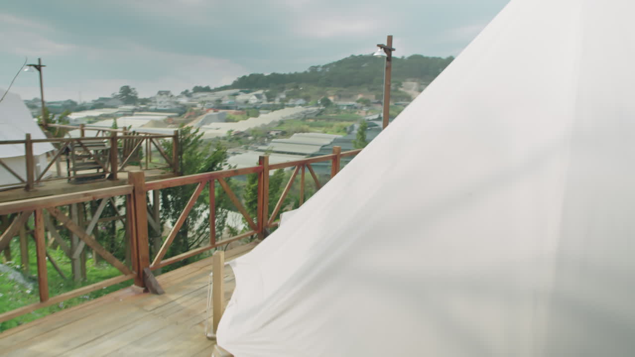 POV of Walking through Glamping in Mountains