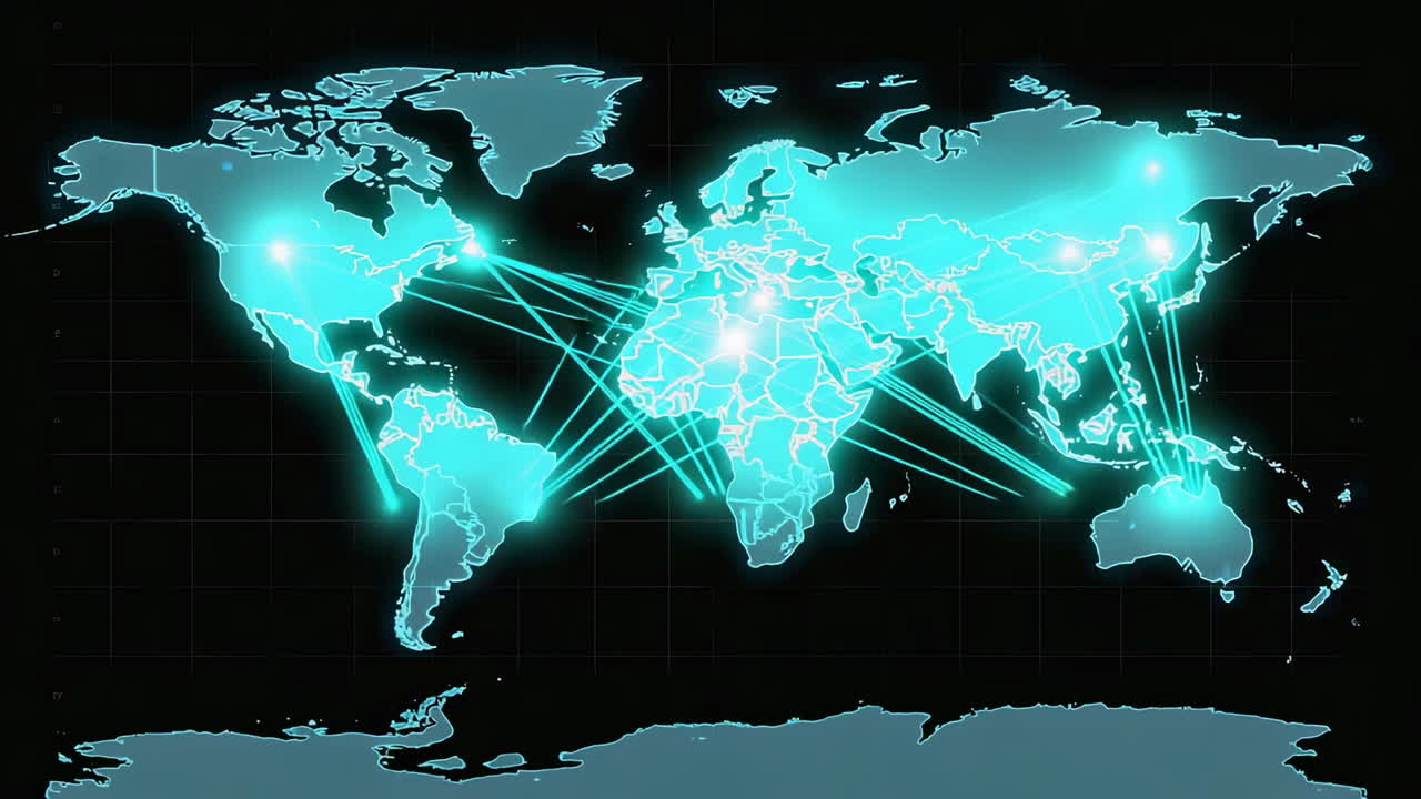 Global Network Map with Glowing Connections