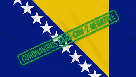 bosnia and herzegovina swaying flag with a green stamp of freedom from coronavirus, loop