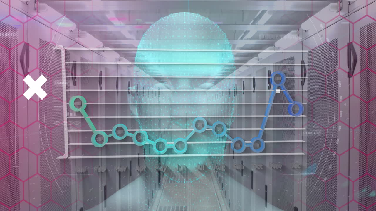 procesamiento de datos estadísticos y red de conexiones contra la sala de servidores informáticos