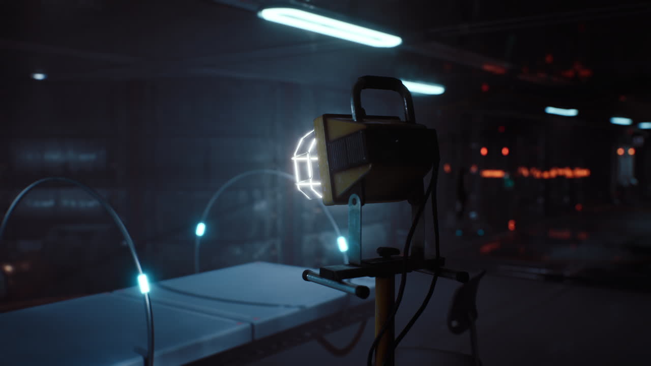 configuración de laboratorio innovadora con equipos avanzados e iluminación de alta tecnología