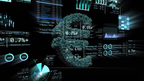 animación del procesamiento de datos financieros sobre el signo de la moneda euro