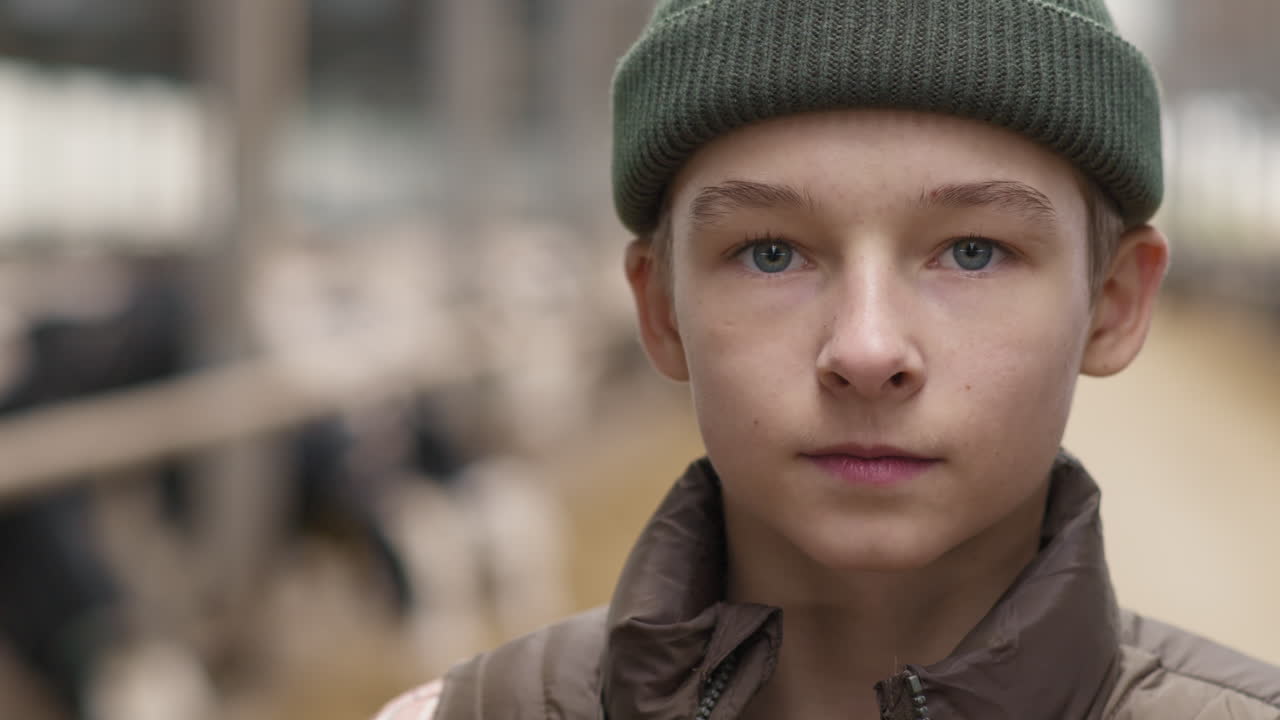 Close Up of Teenage Boy Posing at Farm